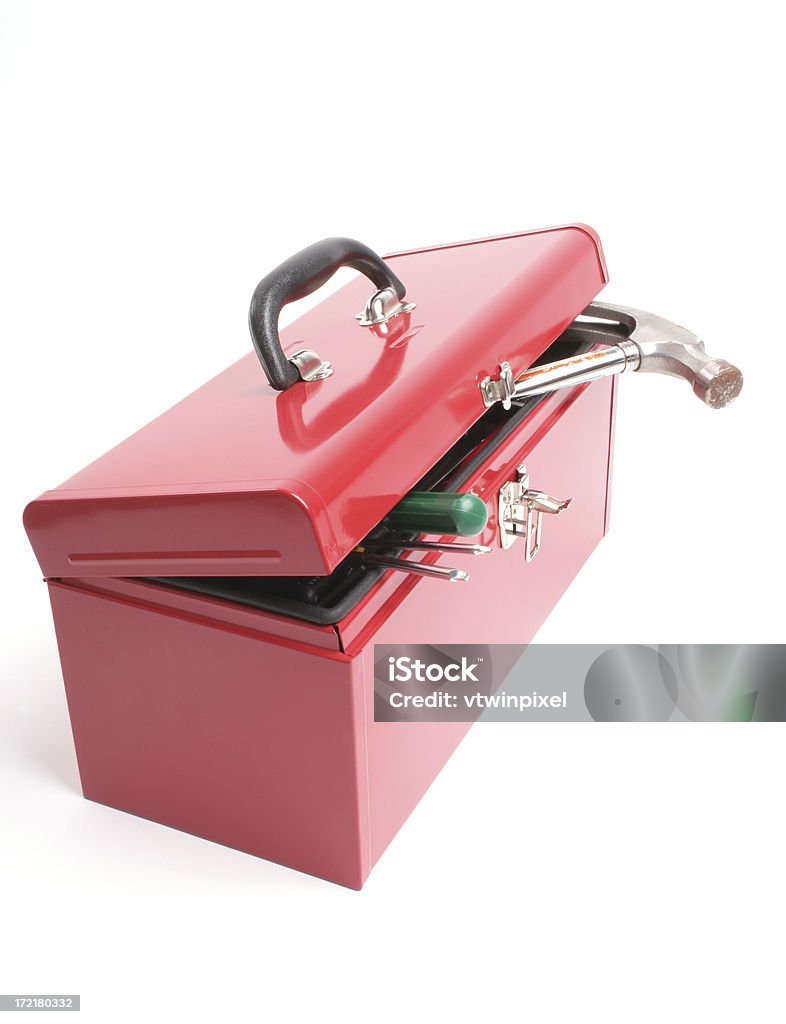 Caja de herramientas roja con herramientas sacando - Foto de stock de Abierto libre de derechos