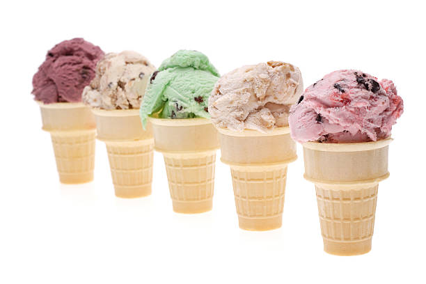 istock Multiple Flavors of Ice Cream Cones on White Background 172180660