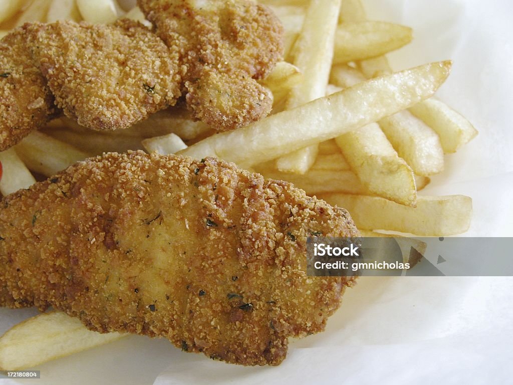 Dedos de frango e batatas fritas - Royalty-free Frango Foto de stock
