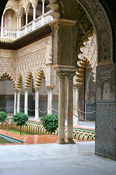 "The stunning Moorish palace, the Alcazar in Seville, Southern Spain."