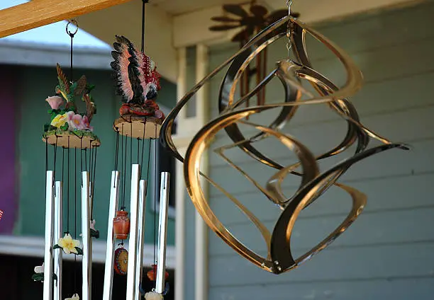 A front porch full of relaxing wind chimes.