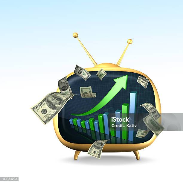 Tv Com Gráfico De Barras - Fotografias de stock e mais imagens de Televisor - Televisor, Representação gráfica, Unidade Monetária