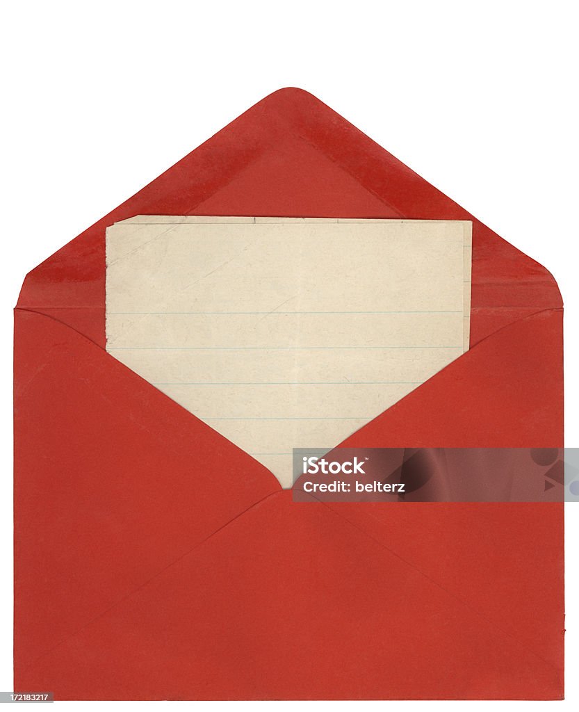 red letter a red envelope with lined paper on white Dear John Stock Photo