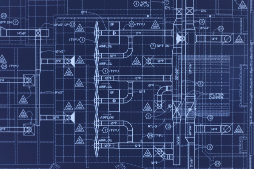 HVAC drawings on a blueprint paper.