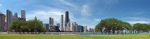 Skyline de Chicago John Hancock Park - fotografia de stock