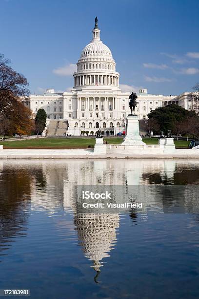 United States Capitol Building With Reflection Stock Photo - Download Image Now - American Culture, Architectural Column, Architectural Dome