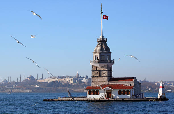 Maiden's Tower Maiden's Tower (Turkish: Kız Kulesi), also known in the ancient Greek and medieval Byzantine periods as Leander's Tower (Tower of Leandros), sits on a small islet located in the Bosphorus strait off the coast of maidens tower turkey photos stock pictures, royalty-free photos & images