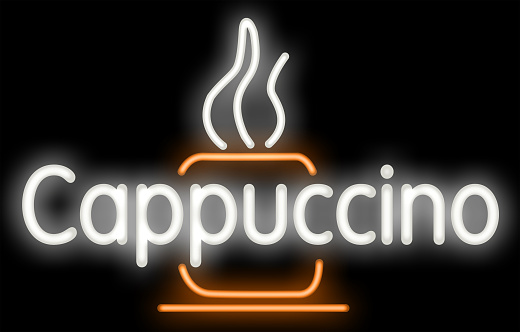 Cappuccino neon sign on a white background.