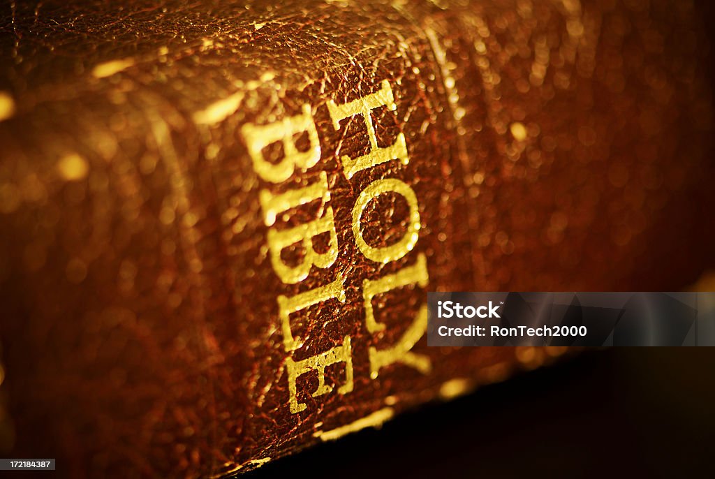 Bible Closeup Well-used Holy Bible.  Selective focus. Aging Process Stock Photo