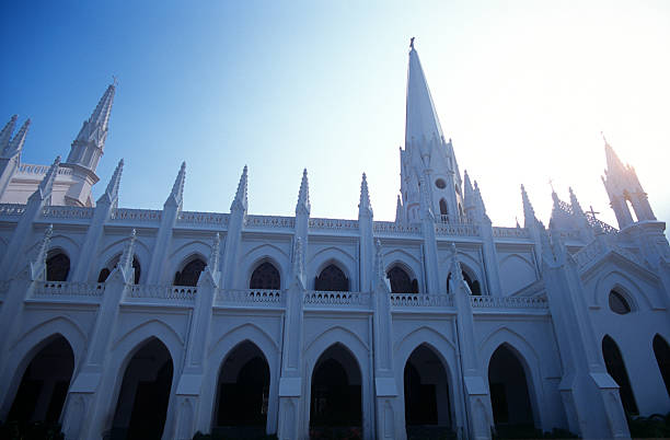 istock Bright white church with blue sky background  172184458