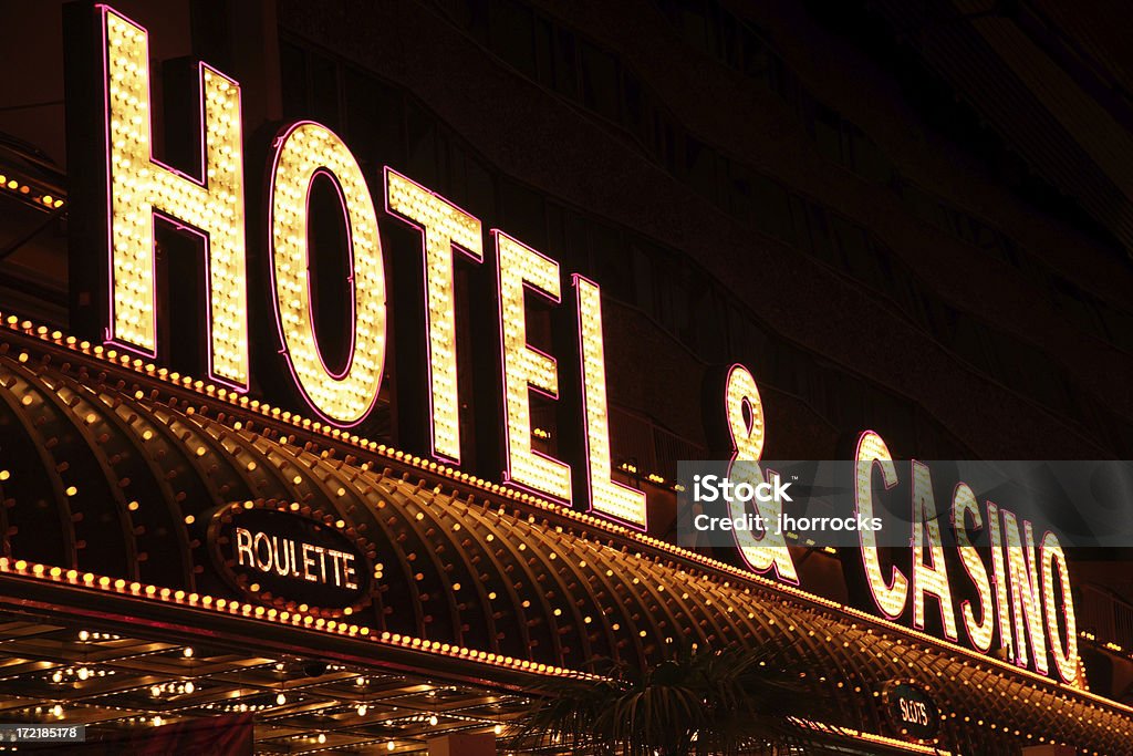 Hotel Casino sinal de néon e - Royalty-free Casino Foto de stock