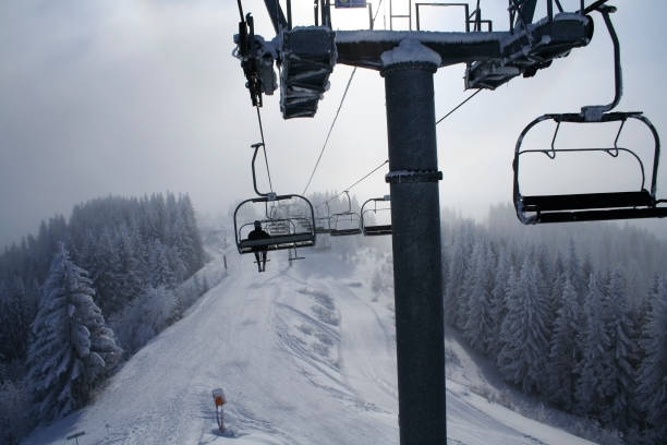 Winter chair lift stock photo