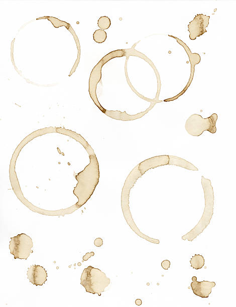 Paper with Coffee Ring Stains and Coffee Spills stock photo