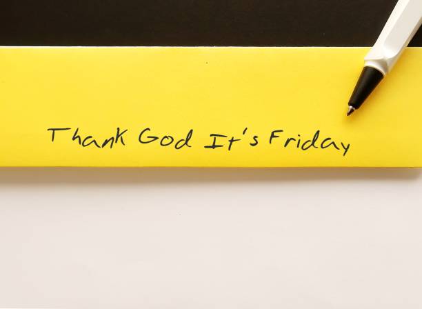 istock On black background - a pen writing on office envelope THANK GOD IT'S FRIDAY - full time worker express gratification that working week is nearly over, and happy weekend leisure will be soon 1721866140