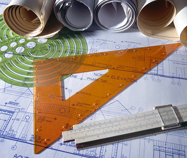 preparar 2 - drafting ruler architecture blueprint imagens e fotografias de stock