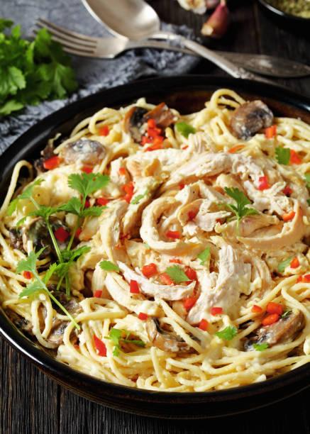 istock Chicken Pasta Bake with mushrooms, cheese, cream 1721871385