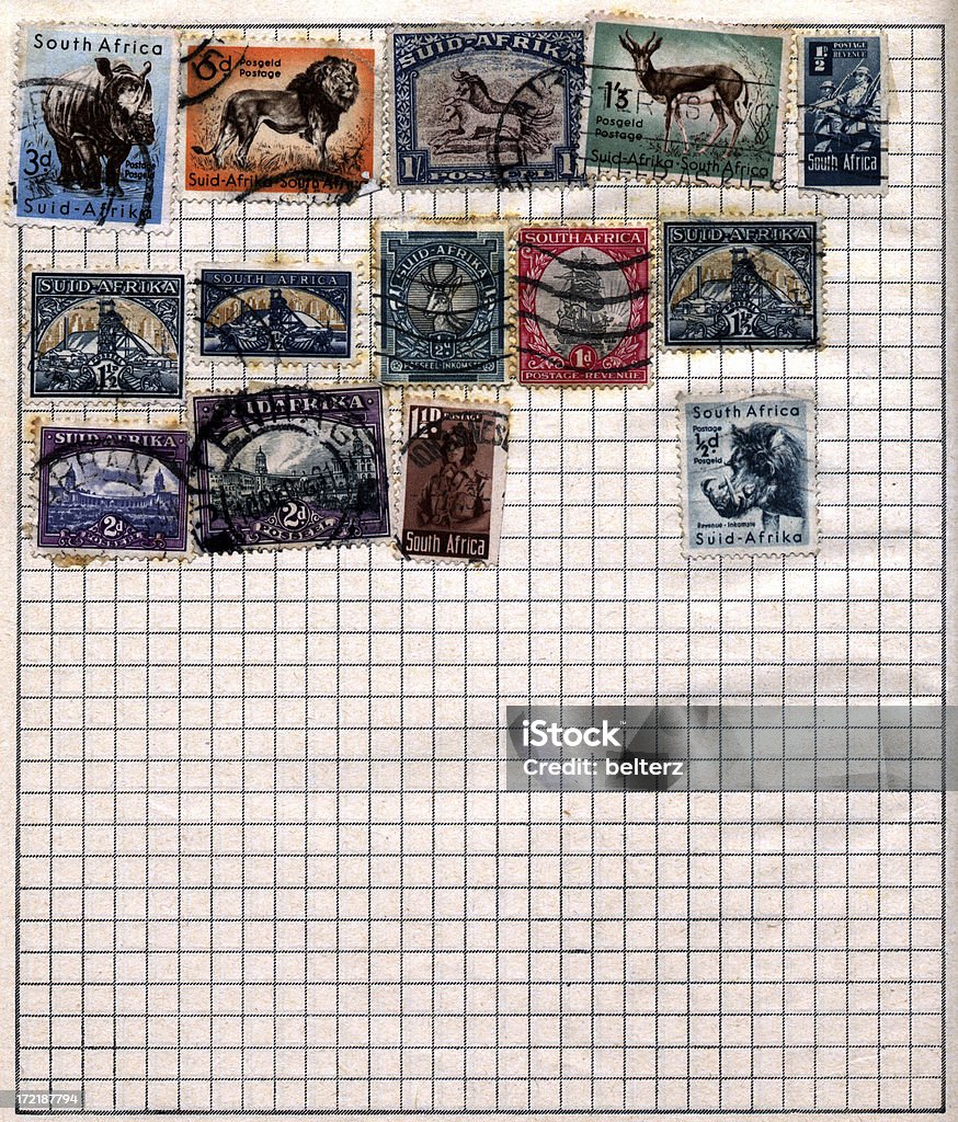 Timbro collezione pagina 8: Sud Africa - Foto stock royalty-free di Francobollo postale