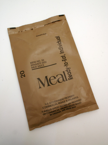 Military MRE spaghetti wrapper.  Package has been opened.