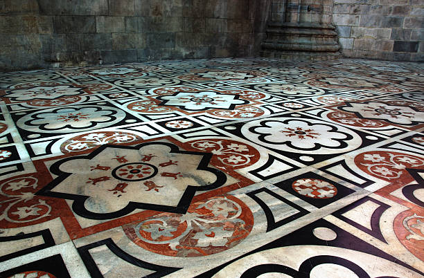 Famous black and white tiles on Place Massena square in Nice, France