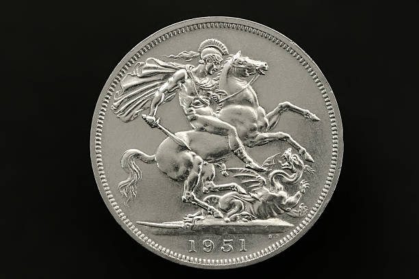 scellino cinque moneta - st george dragon mythology horse foto e immagini stock