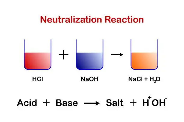 Vector illustration of Acids react with bases to produce salt and water.