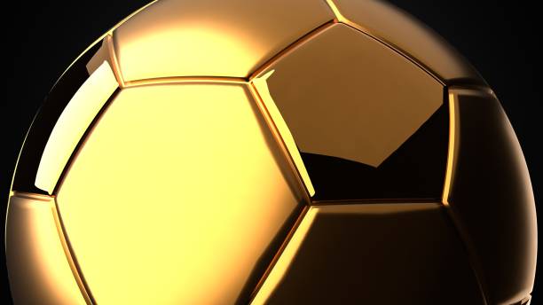 istock Gold soccer ball on black background. 1721886824