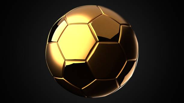 istock Gold soccer ball on black background. 1721886829