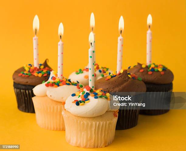 Happy Birthday Cupcakes Stock Photo - Download Image Now - Anniversary, Number 6, 6-7 Years