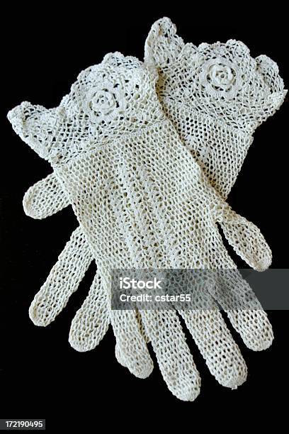 Antique Crocheted Gloves On Black Background Stock Photo - Download Image Now - Glove, Lace - Textile, Victorian Style