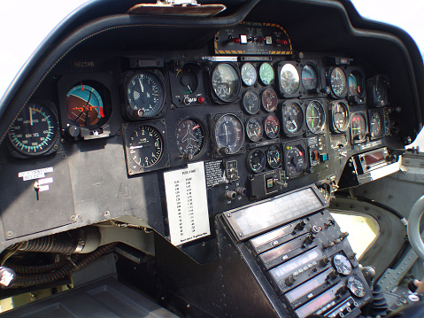       Inside a helicopter cockpit.                         