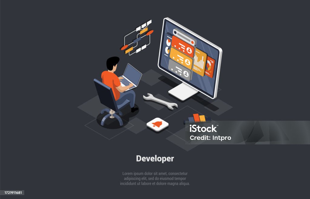 Software Development Coding Process Programmer Or Web Developer Writing ...