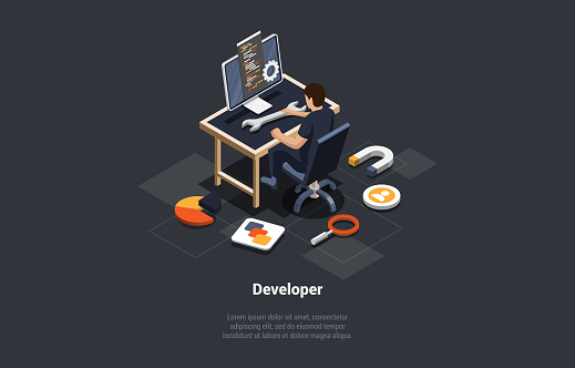 Software Development Coding Process Programmer Or Web Developer Working ...