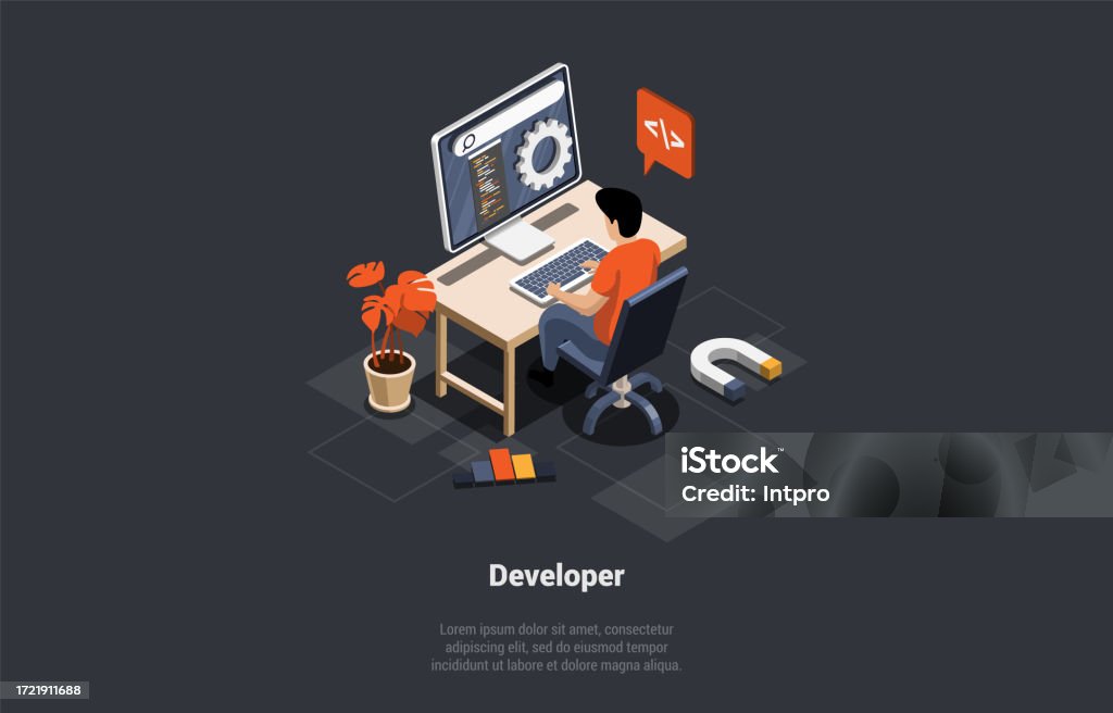 Software Development Coding Process Concept Man Programmer Or Web ...