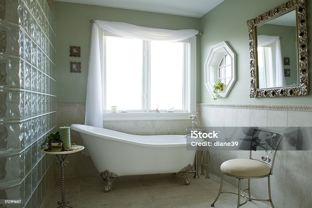 bathroom An elegant bathroom with a clawfoot tub. The artwork has been blurred out. Free Standing Bath Stock Photo