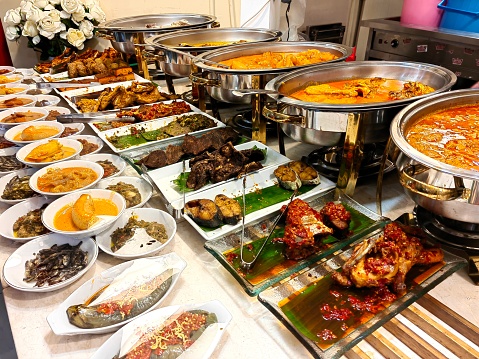 Open buffet full of fresh delicious food