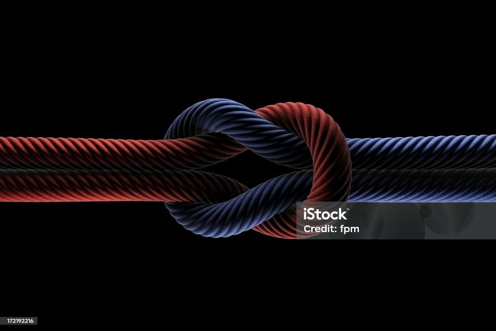 Strong Bond 2 color Reef knot, isolated on black. Single Object Stock Photo
