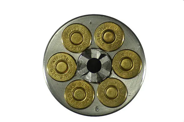 cylinder loaded with 44 Magnum bullets