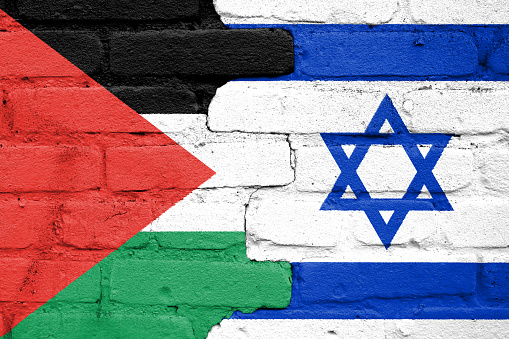 Sudan and Israel flags together textile cloth, fabric texture