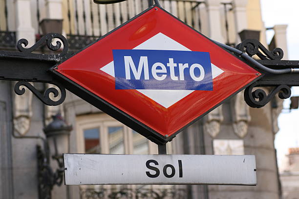 Subway entrance. Metro de Sol. Madrid. This is the underground signboard from Sol Station in Madrid city (Spain). entring stock pictures, royalty-free photos & images