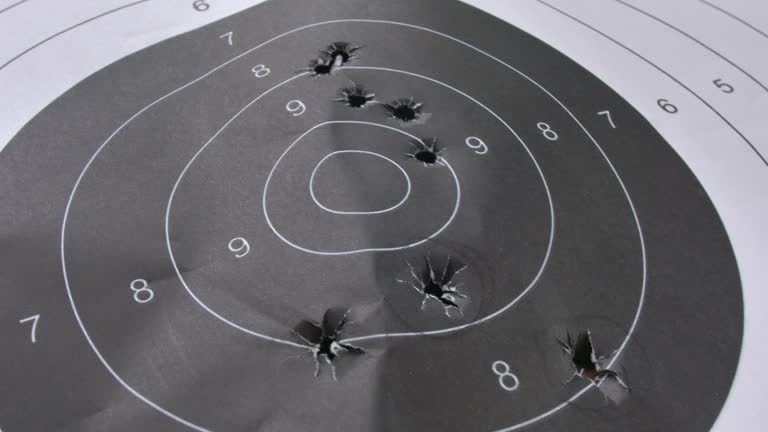 Bullet-Riddled Paper Shooting Target Close-Up