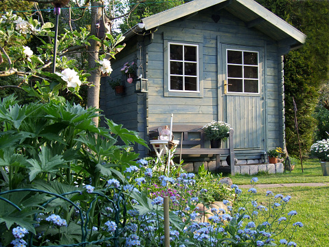 Wooden blue summerhouse - ideal place for recreation.