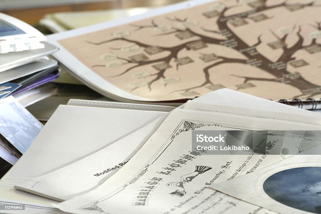 Genealogy Marriage Research Genealogy researching. Family Tree Stock Photo