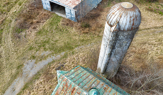 Aerial view of an abandoned farm