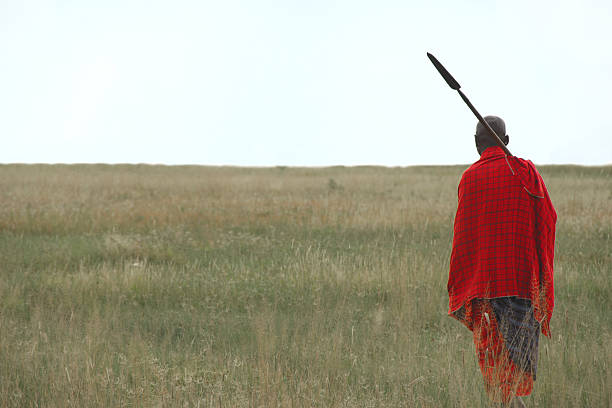 Masai Warrior near Lake Manyara, Tanzania stock photo