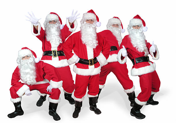 man in santa suit in 5 different poses.