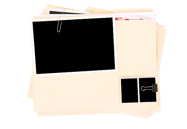 Police Case File Police case file with blank photo frames for the suspect. manila folder and paper clip stock pictures, royalty-free photos & images