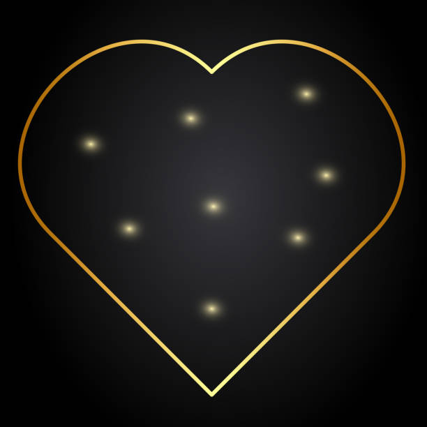 goldenes herz. romantisches herz. kalligraphie herzen hintergrund. rahmen in form eines herzens auf schwarzem hintergrund. valentinstag. - light effect black background love black stock-grafiken, -clipart, -cartoons und -symbole