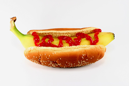 Hot Dog made with a banana and ketchup