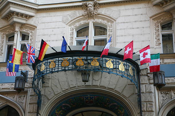 Entrance of an international hotel stock photo