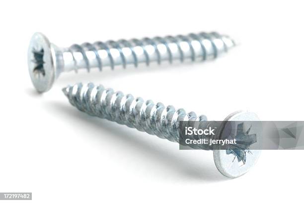 Countersunk Zinc Plated Screw Pair Stock Photo - Download Image Now - Screw, White Background, White Color